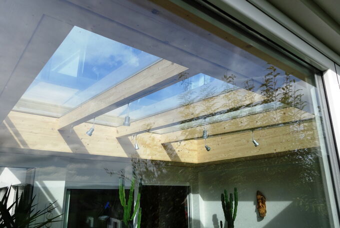 Ansicht Wintergartendach von unten als Holzkonstruktion ausgeführt